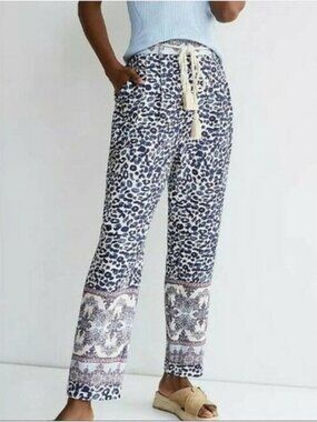 Anthropologie Ollari Women’s Pants Lounge Tasseled Tapered Pants Animal Print X